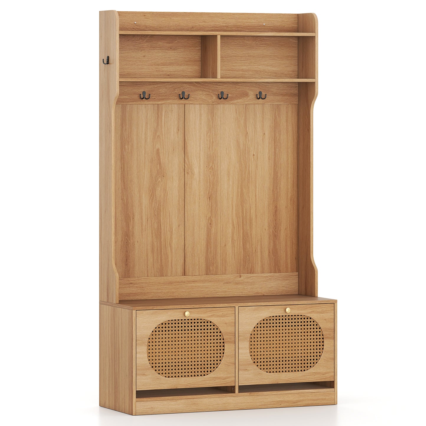 4-In-1 Hall Tree with Coat Rack and Flip Drawers for Entryway Mudroom, Natural Coat Racks & Hall Trees at Gallery Canada