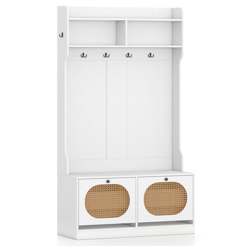 4-In-1 Hall Tree With Coat Rack, Flip Drawers, White
