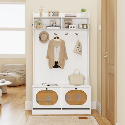 4-In-1 Hall Tree with Coat Rack and Flip Drawers for Entryway Mudroom, White Coat Racks & Hall Trees at Gallery Canada