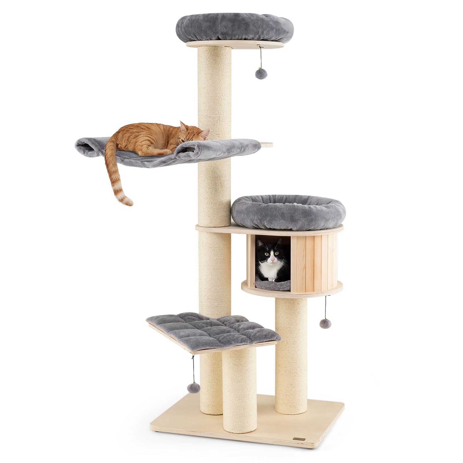 4-Layer 68.5-Inch Wooden Cat Tree, Sisal Posts, Gray Cat Trees Condos & Scratchers at Gallery Canada