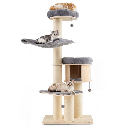 4-Layer 68.5-Inch Wooden Cat Tree, Sisal Posts, Gray Cat Trees Condos & Scratchers at Gallery Canada
