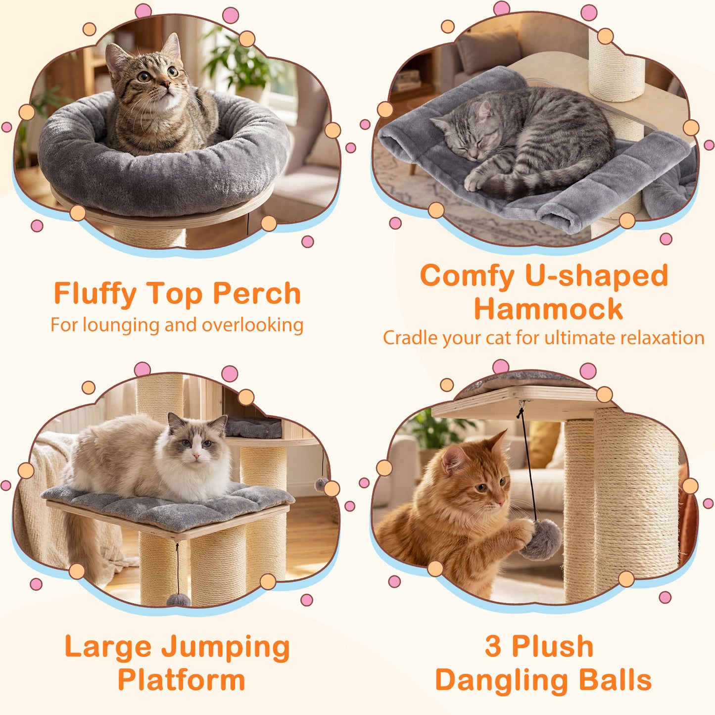 4-Layer 68.5-Inch Wooden Cat Tree, Sisal Posts, Gray Cat Trees Condos & Scratchers at Gallery Canada