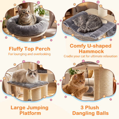 4-Layer 68.5-Inch Wooden Cat Tree, Sisal Posts, Gray Cat Trees Condos & Scratchers at Gallery Canada