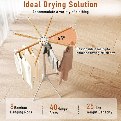 Foldable Clothes Drying Rack, 8 Bamboo Rods, 40 Hanger Slots Drying Racks at Gallery Canada