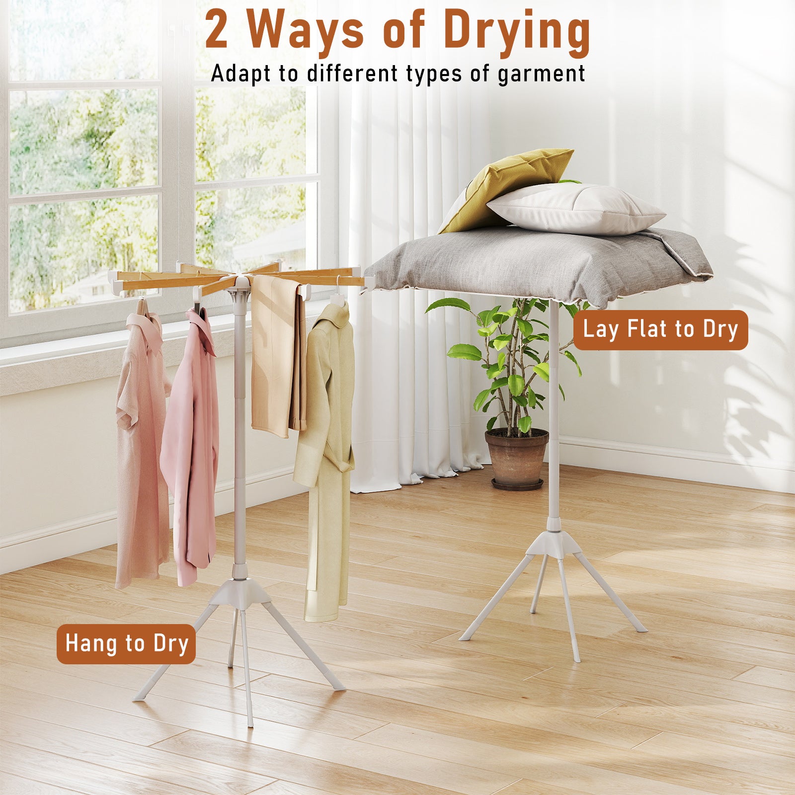 Foldable Clothes Drying Rack, 8 Bamboo Rods, 40 Hanger Slots Drying Racks at Gallery Canada