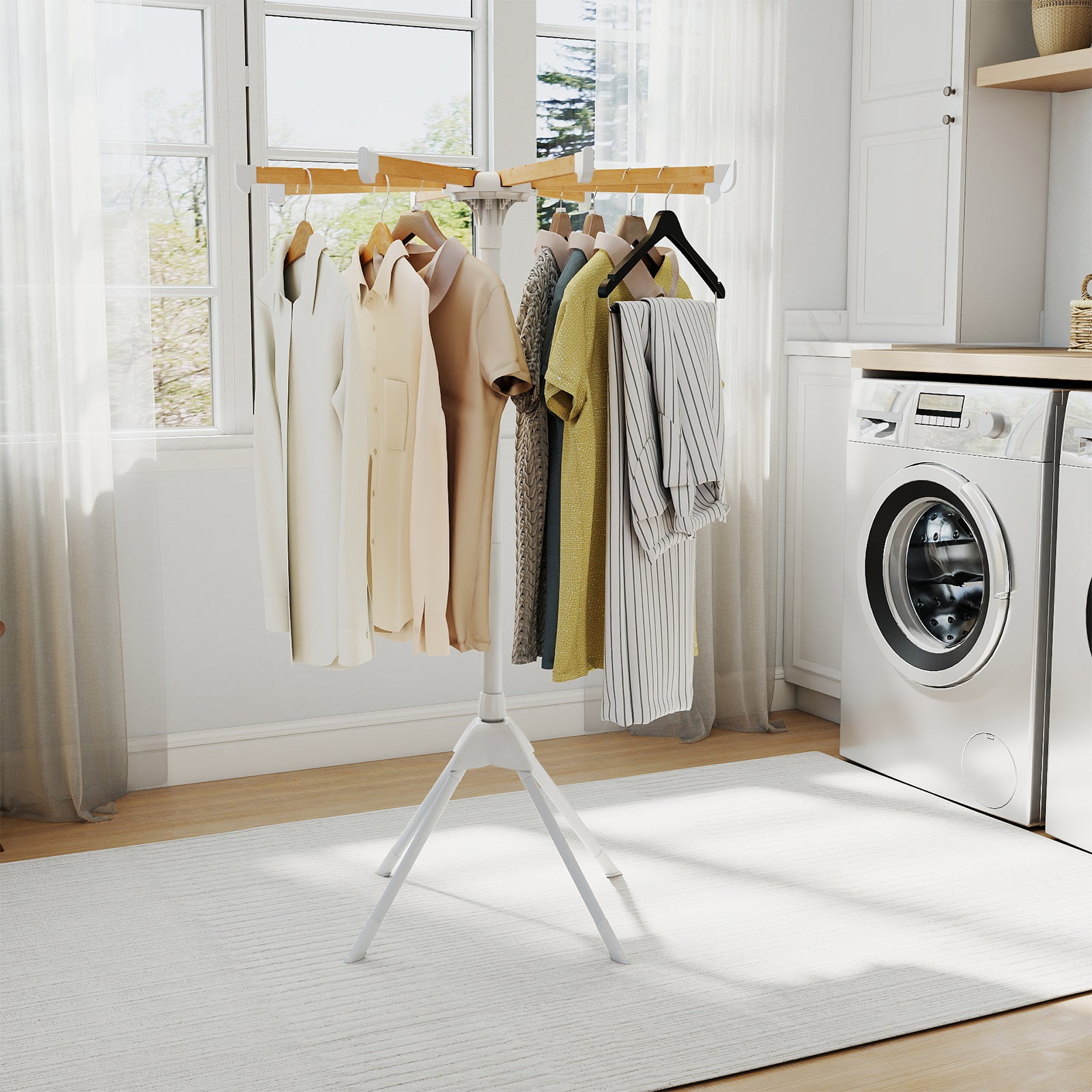Foldable Clothes Drying Rack, 8 Bamboo Rods, 40 Hanger Slots Drying Racks at Gallery Canada