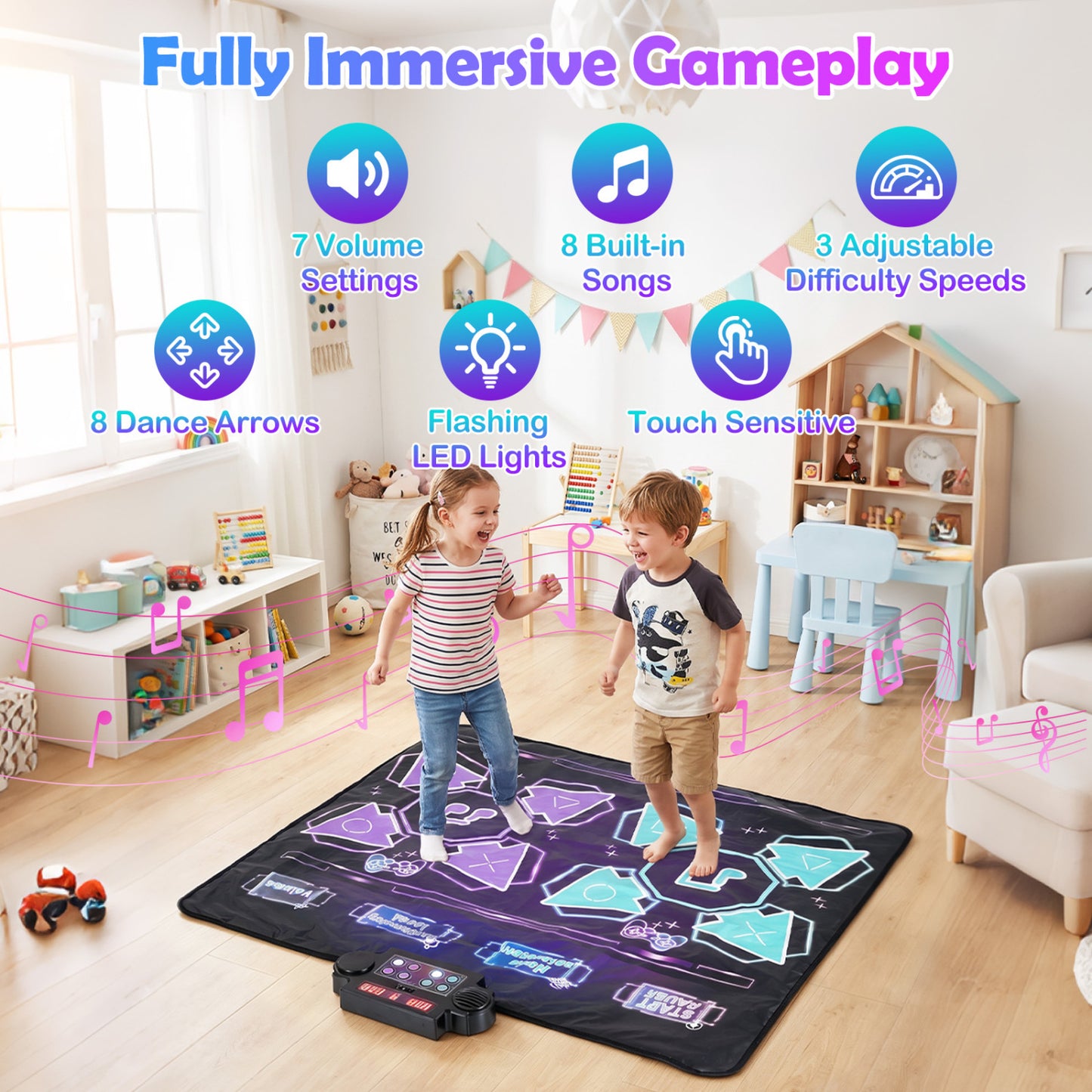 Tapis de danse électronique pour enfants, 4 modes, 8 niveaux, 8 chansons