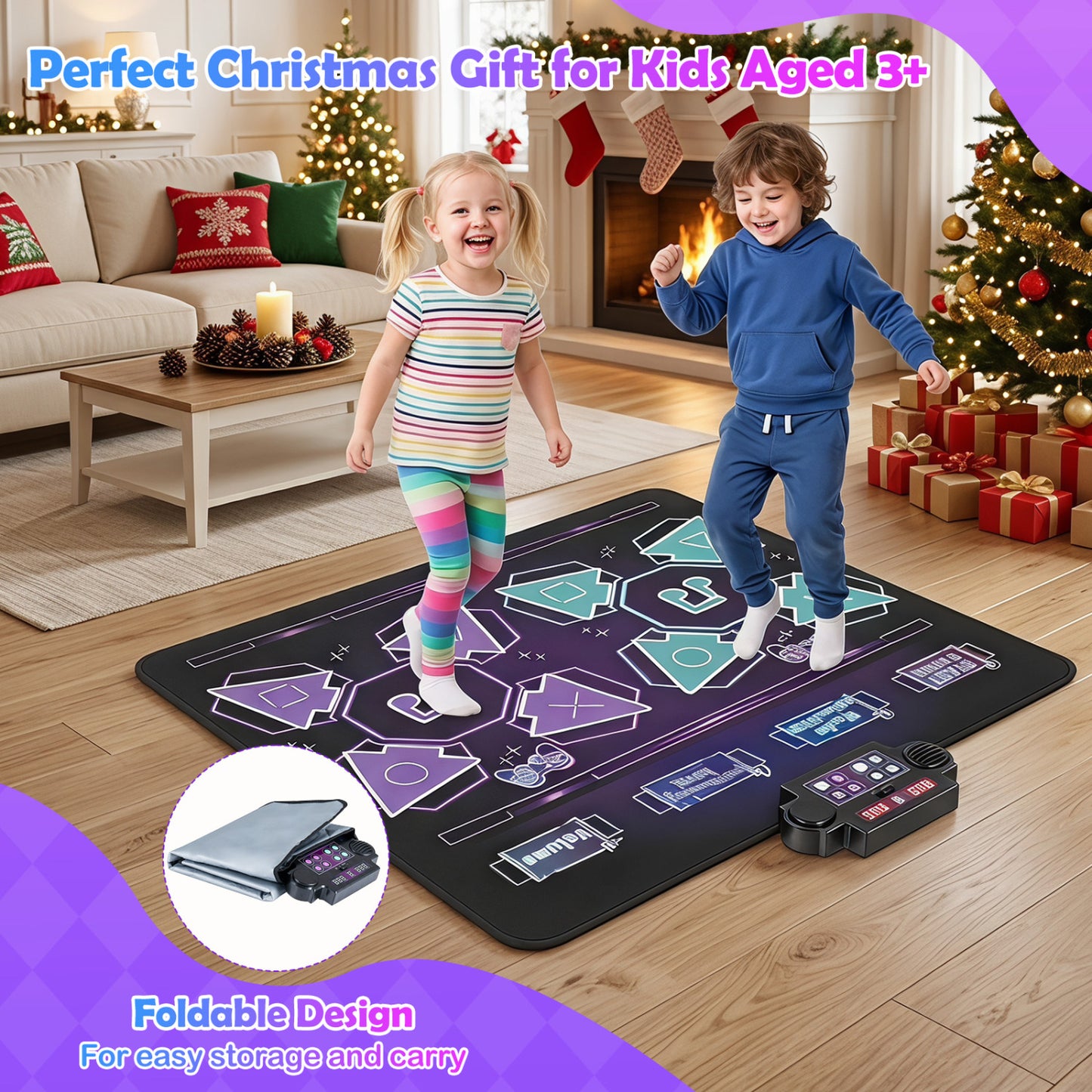 Tapis de danse électronique pour enfants, 4 modes, 8 niveaux, 8 chansons