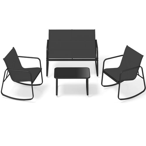 4 PCS Patio Furniture Set Outdoor Rocker Chair Conversation Set, Black