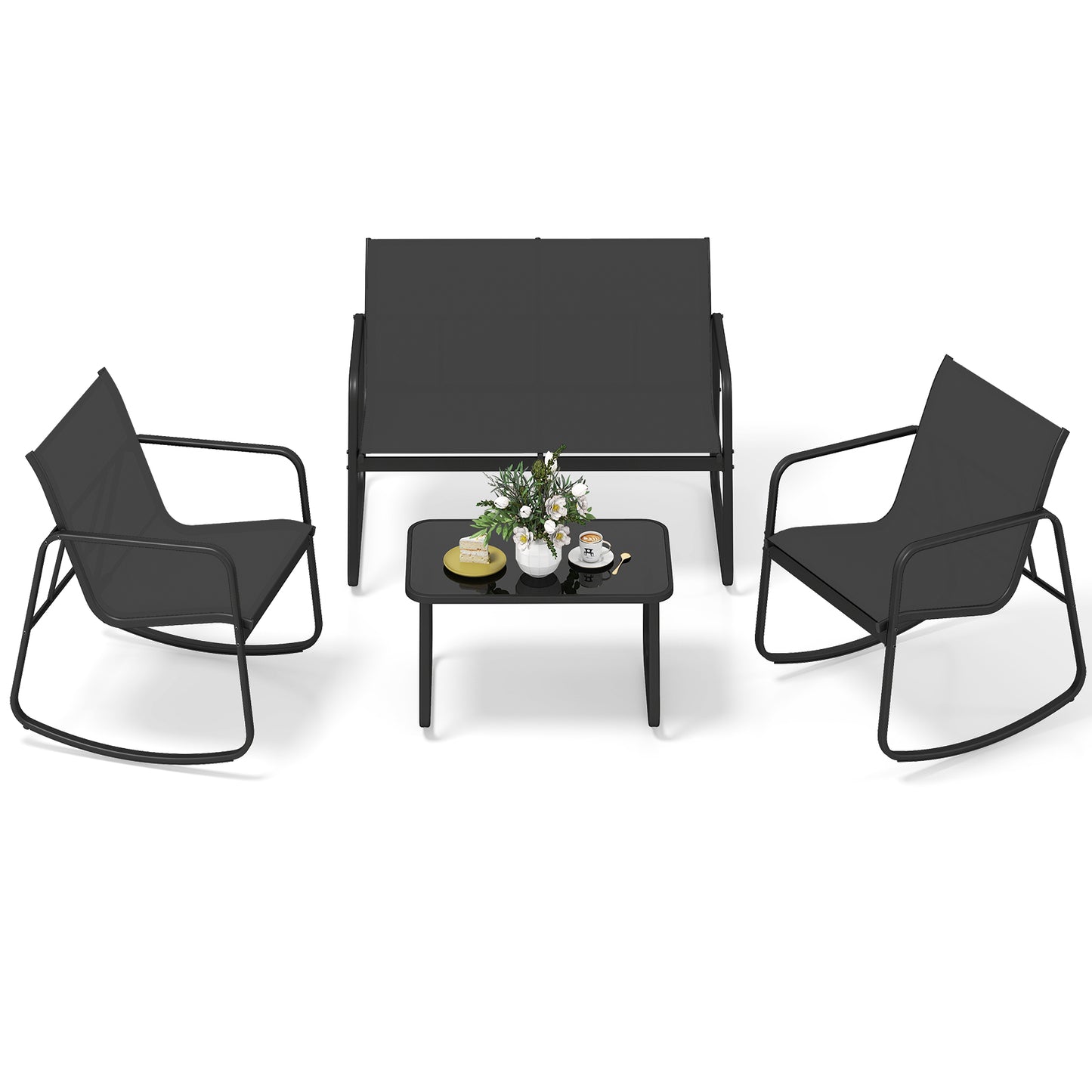4 PCS Patio Furniture Set Outdoor Rocker Chair Conversation Set, Black Patio Conversation Sets at Gallery Canada