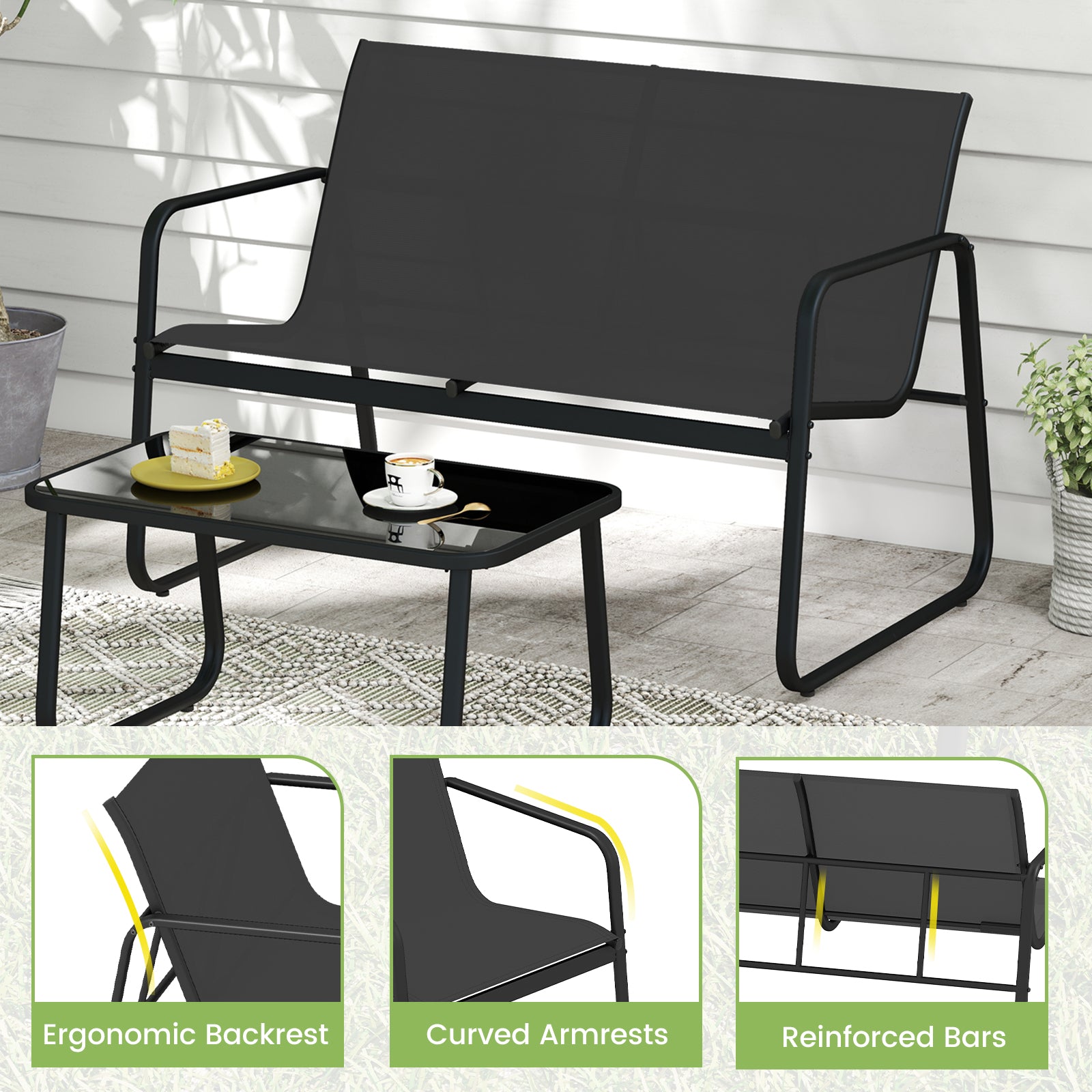 4 PCS Patio Furniture Set Outdoor Rocker Chair Conversation Set, Black Patio Conversation Sets at Gallery Canada