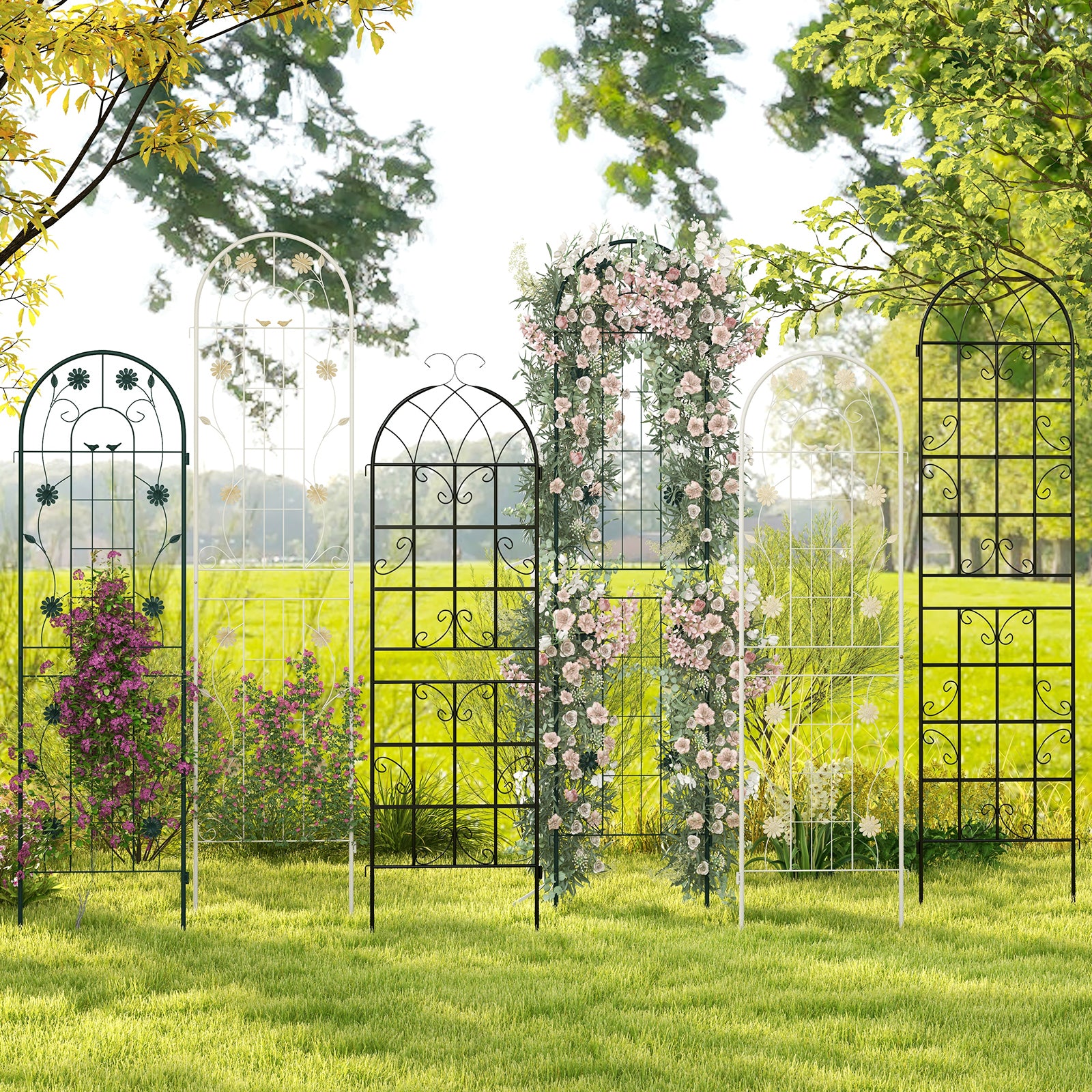 4 Pack 71 x 20 Inches Metal Garden Trellis, White Decorative Fencing & Flooring at Gallery Canada