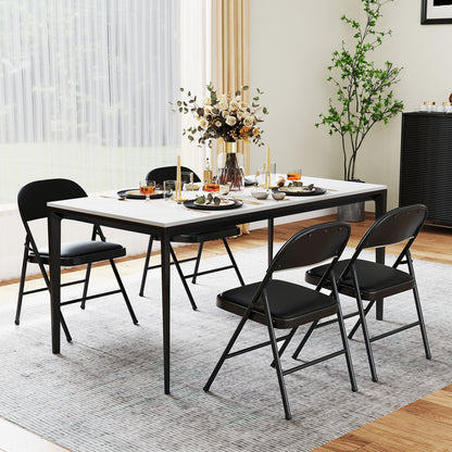 Chaises pliantes, cadre en métal, cuir PVC, lot de 4, noir