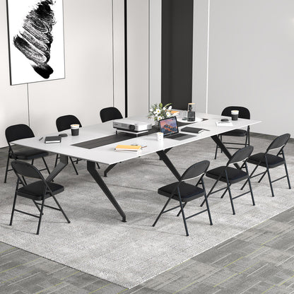 Chaises pliantes, cadre en métal, cuir PVC, lot de 4, noir