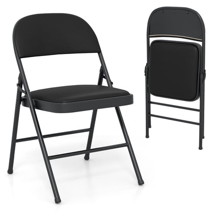 Chaises pliantes, cadre en métal, cuir PVC, lot de 4, noir