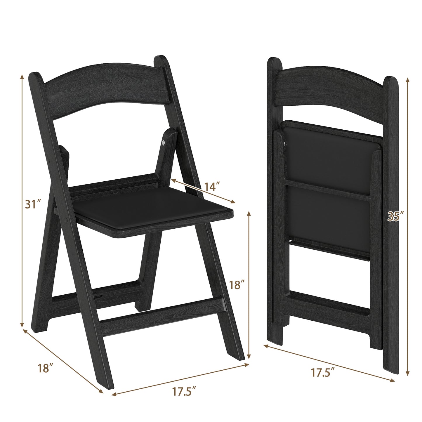 4 Pack Resin Folding Chairs with Padded Seat, Black Dining Chairs at Gallery Canada