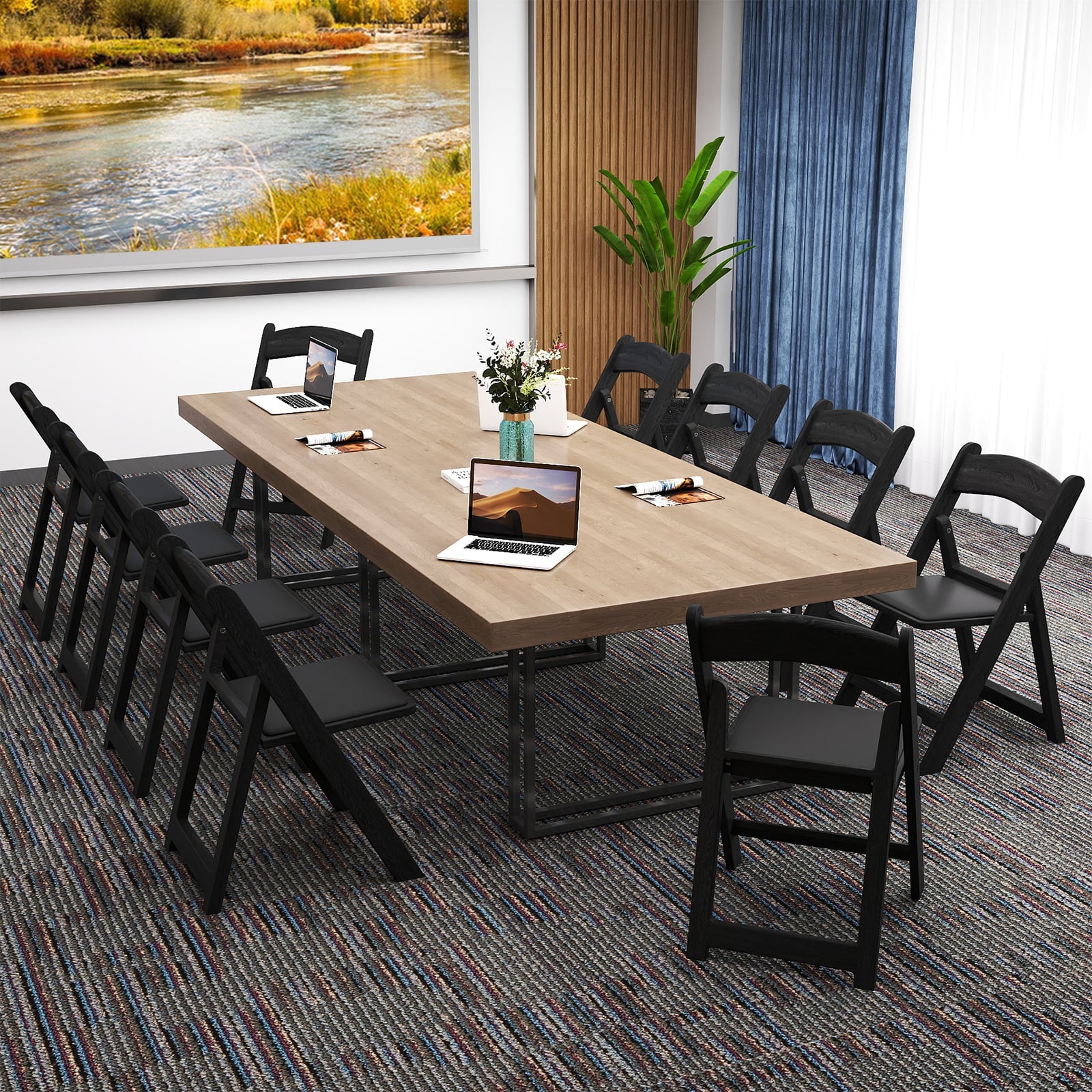 4 Pack Resin Folding Chairs with Padded Seat, Black Dining Chairs at Gallery Canada