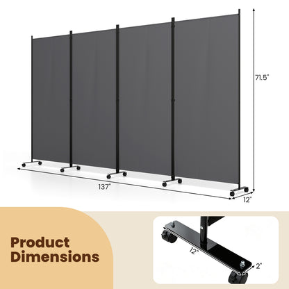4 Panel Folding Privacy Screen With Wheels