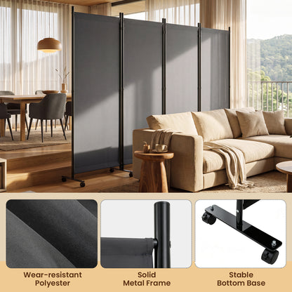 4 Panel Folding Privacy Screen With Wheels