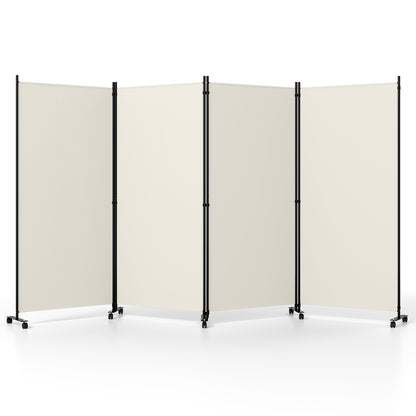 Four Panel Folding Privacy Screen, with Wheels, White