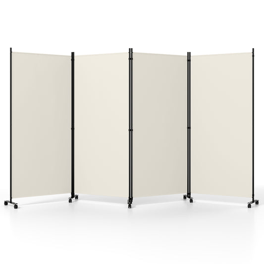 Four Panel Folding Privacy Screen, with Wheels, White Room Dividers White at Gallery Canada