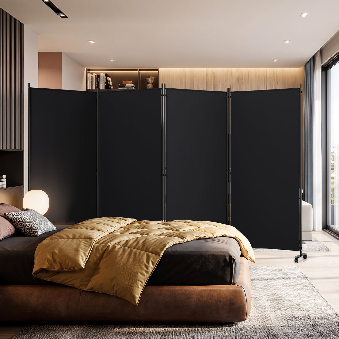 4 Panel Folding Privacy Screen Divider, Black