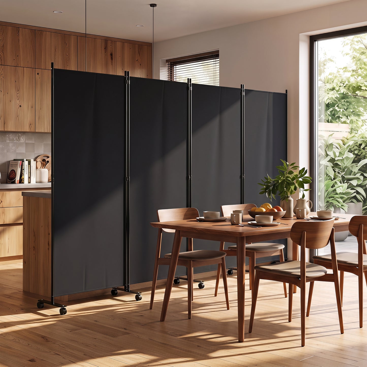 4 Panel Folding Privacy Screen Divider, Black