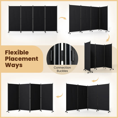 4 Panel Folding Privacy Screen Divider, Black