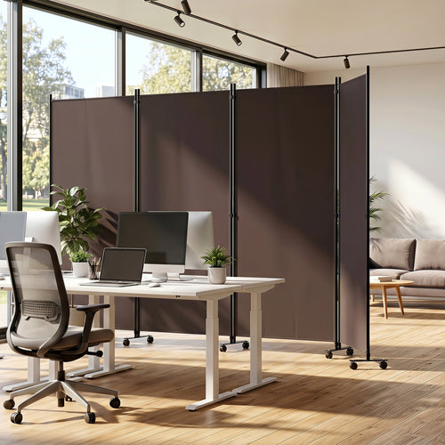 4 Panel Folding Privacy Screen Room Divider, Wheels, Brown
