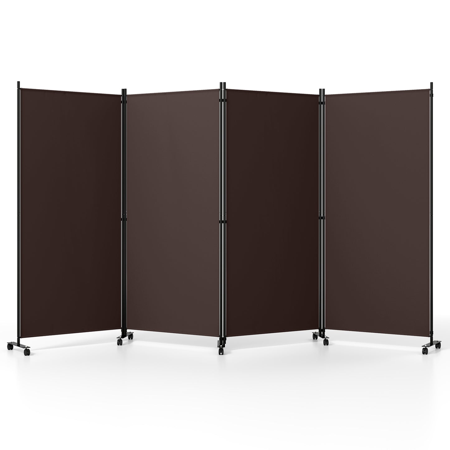 Paravent pliant à 4 panneaux pour séparateur de pièce, roulettes, marron