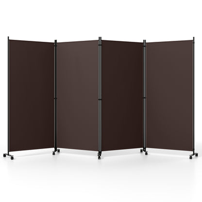 Paravent pliant à 4 panneaux pour séparateur de pièce, roulettes, marron