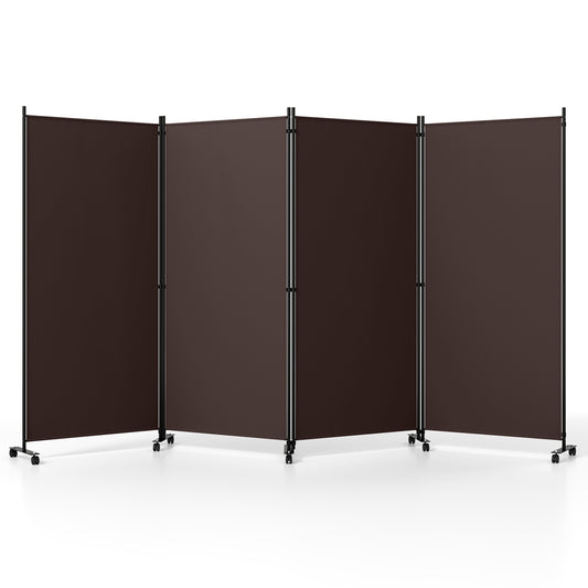 4 Panel Folding Privacy Screen Room Divider, Wheels, Brown Room Dividers Brown at Gallery Canada