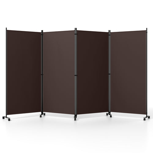 4 Panel Folding Privacy Screen Room Divider, Wheels, Brown