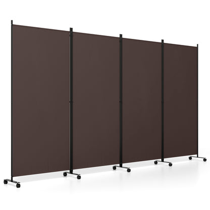 Paravent pliant à 4 panneaux pour séparateur de pièce, roulettes, marron