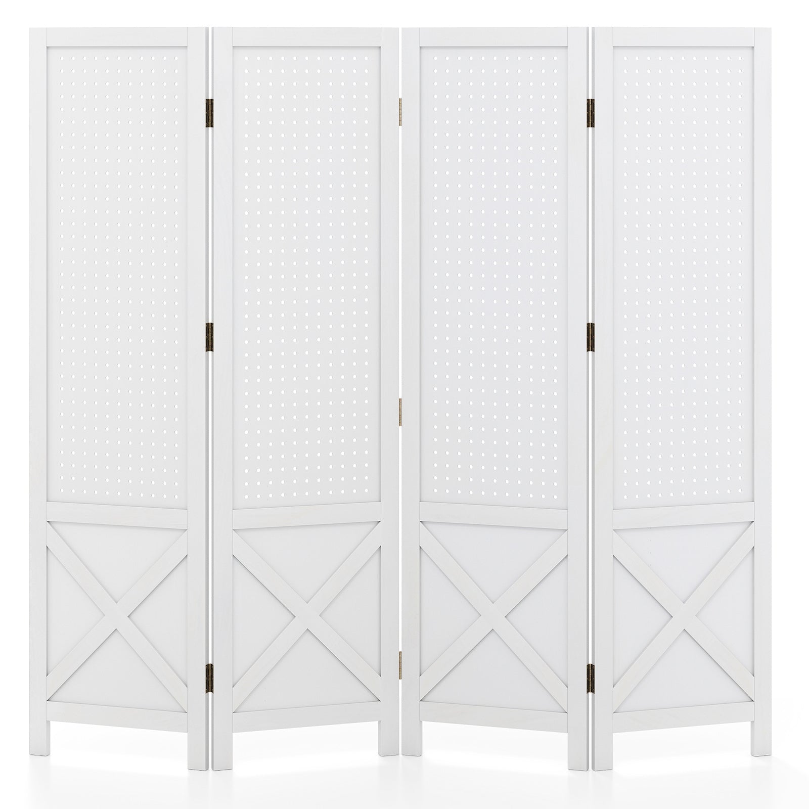 4-Panel Pegboard Display Stand Folding Room Divider with Solid Wood Frame, White Room Dividers at Gallery Canada