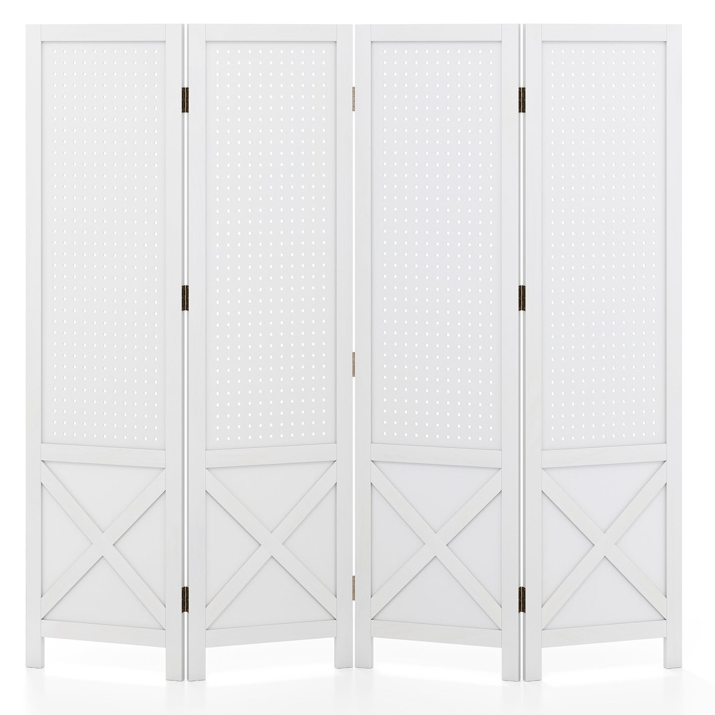 4-Panel Pegboard Display Stand Folding Room Divider with Solid Wood Frame, White Room Dividers at Gallery Canada