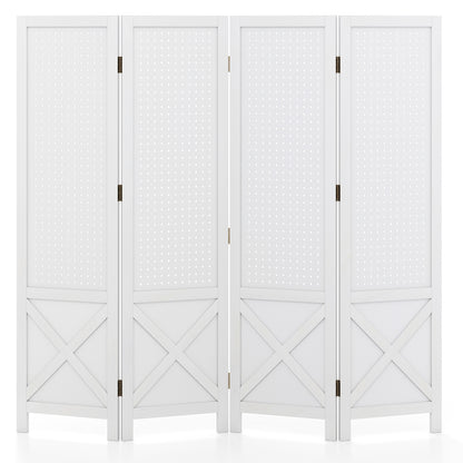 4-Panel Pegboard Display Stand Folding Room Divider with Solid Wood Frame, White Room Dividers White at Gallery Canada