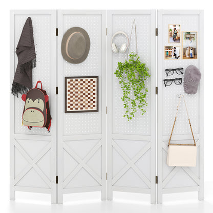 4-Panel Pegboard Display Stand Folding Room Divider with Solid Wood Frame, White Room Dividers at Gallery Canada