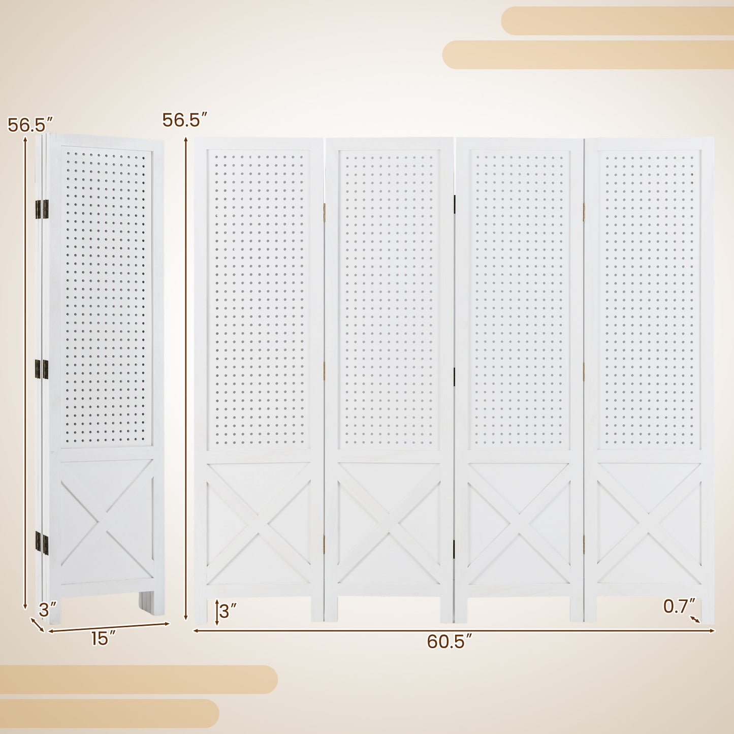 4-Panel Pegboard Display Stand Folding Room Divider with Solid Wood Frame, White Room Dividers at Gallery Canada