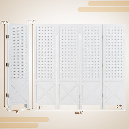 4-Panel Pegboard Display Stand Folding Room Divider with Solid Wood Frame, White Room Dividers at Gallery Canada