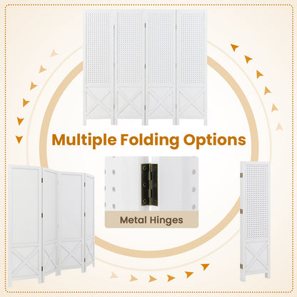4-Panel Pegboard Display Stand Folding Room Divider with Solid Wood Frame, White Room Dividers at Gallery Canada