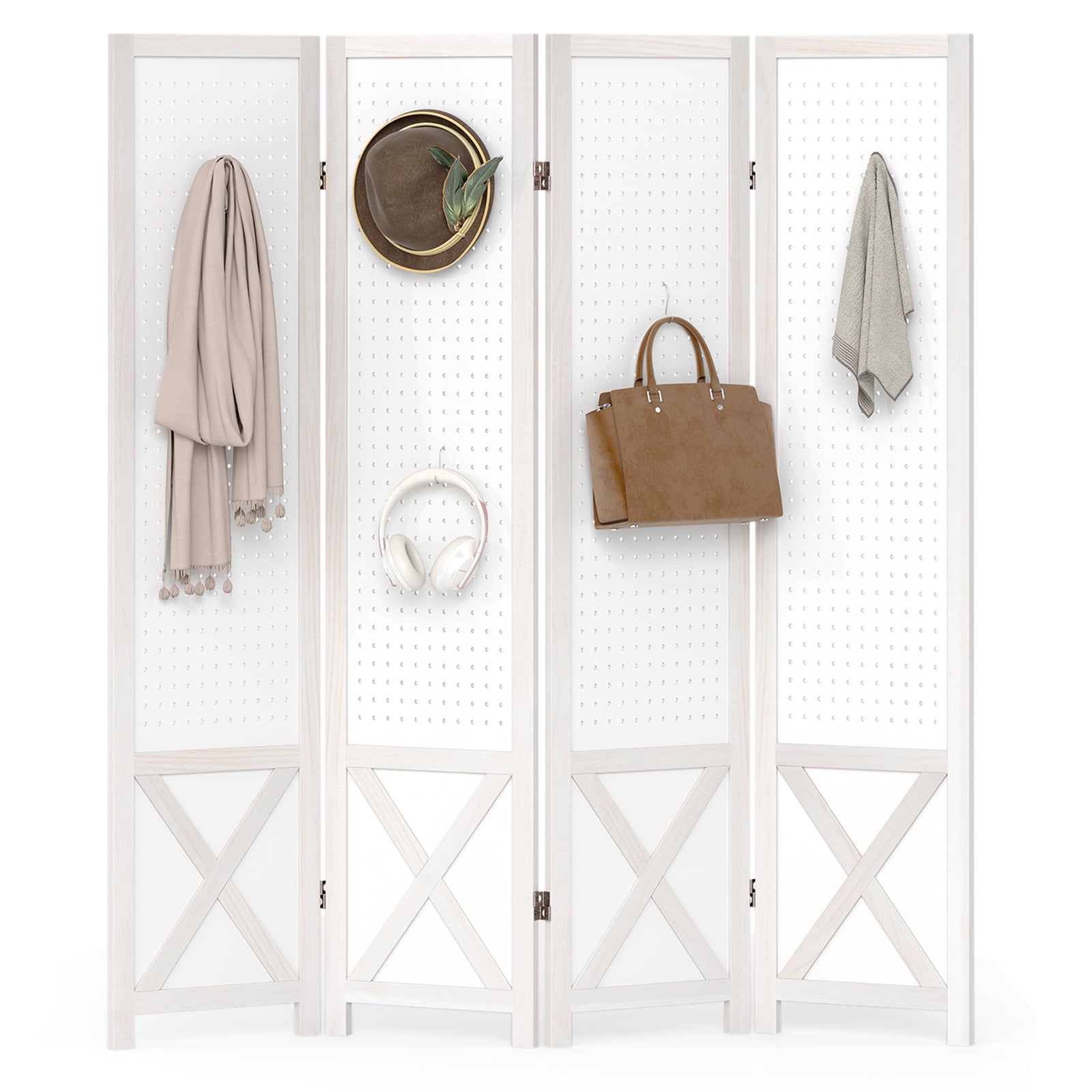 4-Panel Pegboard Room Divider, 67 Inches Tall, Foldable Privacy Screen Room Dividers at Gallery Canada