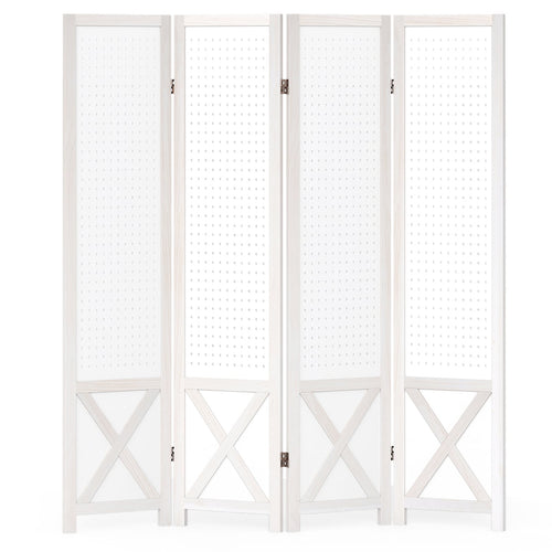 4-Panel Pegboard Room Divider, 67 Inches Tall, Foldable Privacy Screen