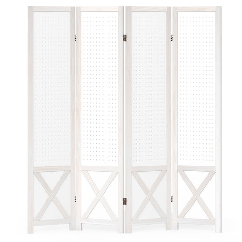 4-Panel Pegboard Room Divider, 67 Inches Tall, Foldable Privacy Screen