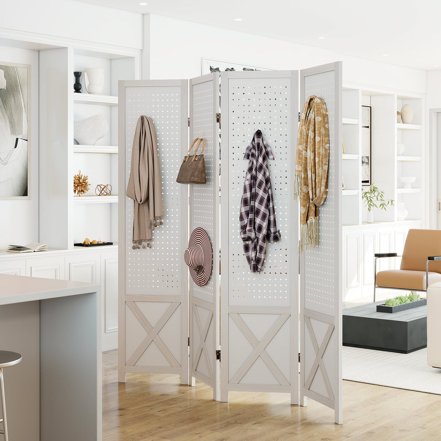 4-Panel Pegboard Room Divider, 67 Inches Tall, Foldable Privacy Screen Room Dividers at Gallery Canada