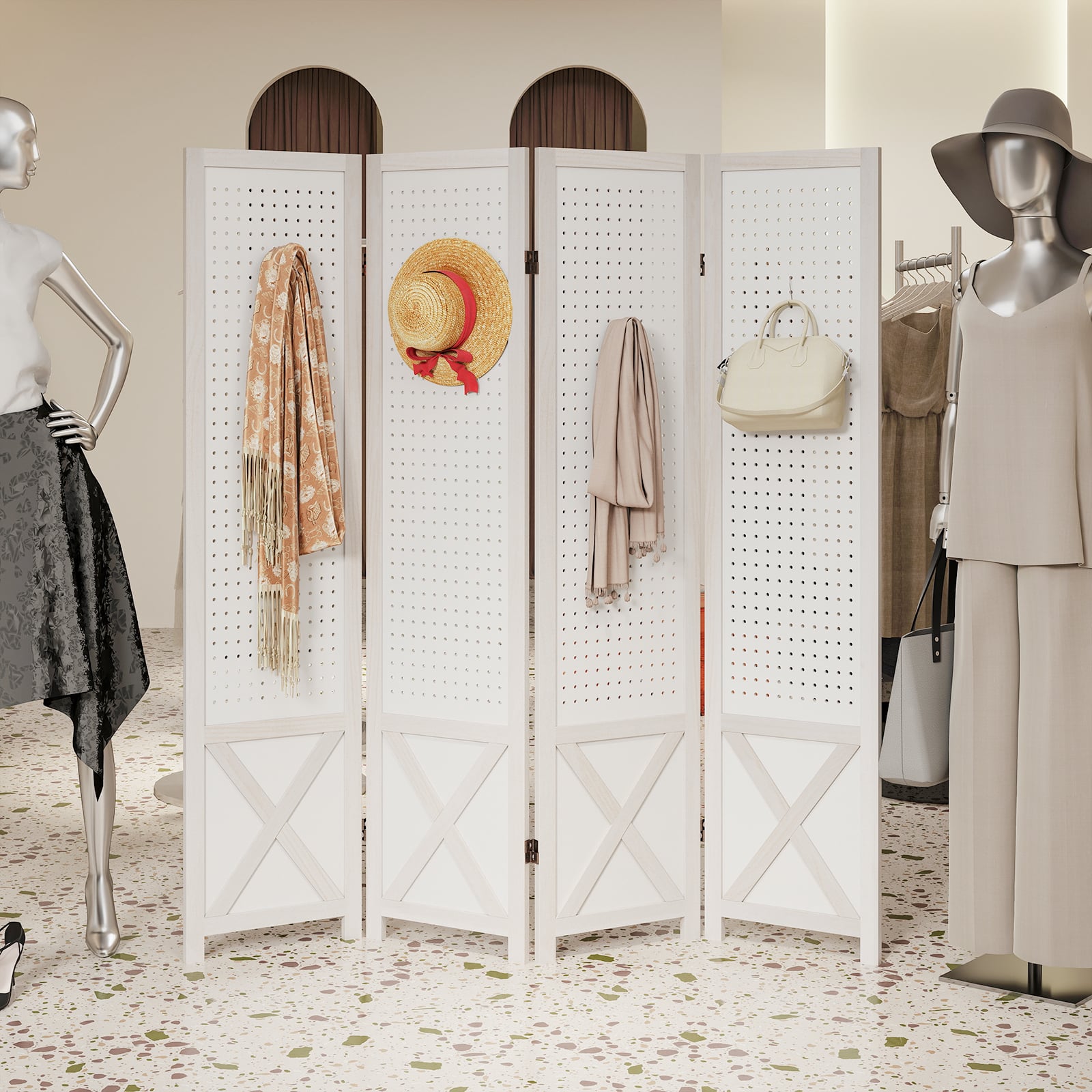 4-Panel Pegboard Room Divider, 67 Inches Tall, Foldable Privacy Screen Room Dividers at Gallery Canada