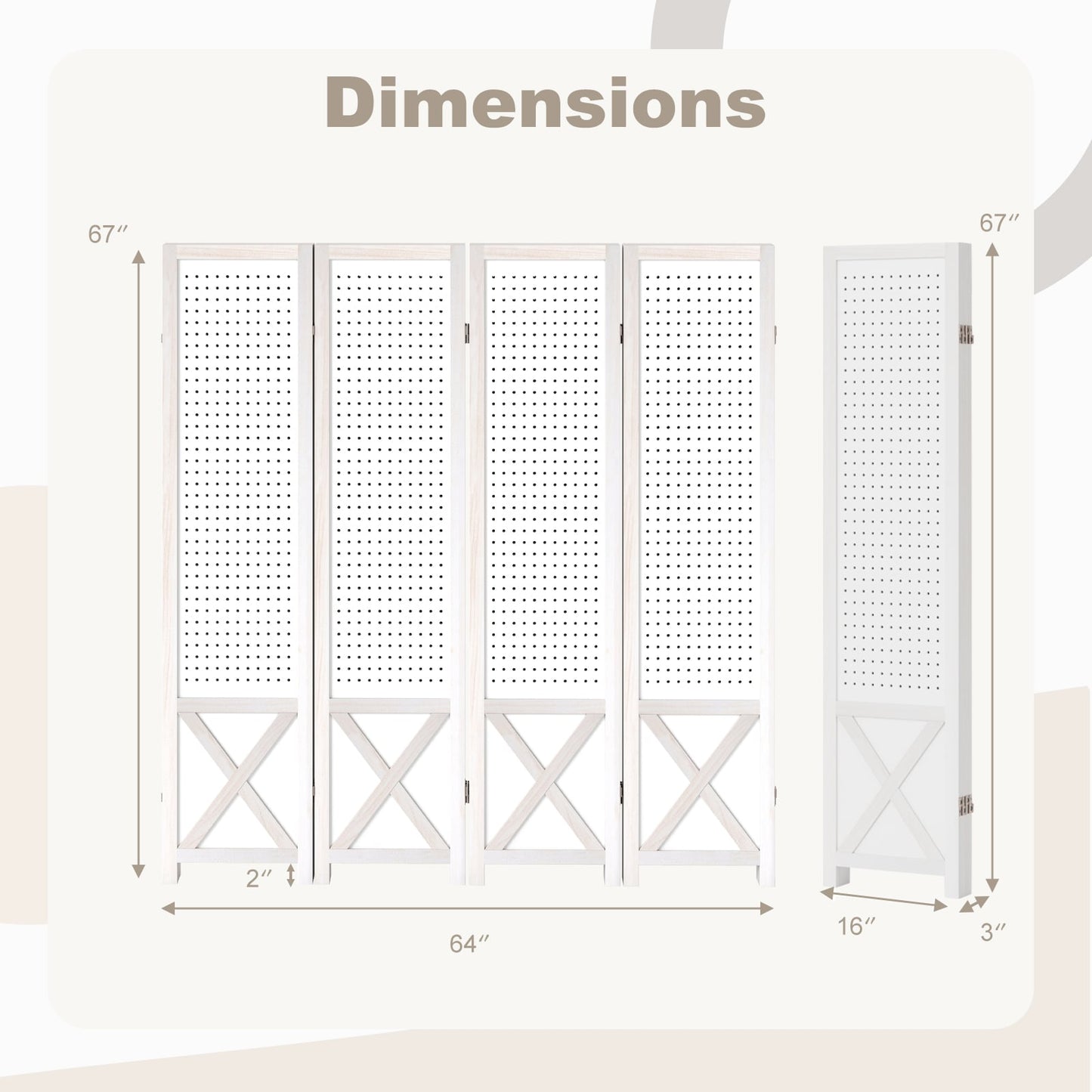 4-Panel Pegboard Room Divider, 67 Inches Tall, Foldable Privacy Screen Room Dividers at Gallery Canada
