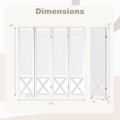 4-Panel Pegboard Room Divider, 67 Inches Tall, Foldable Privacy Screen Room Dividers at Gallery Canada