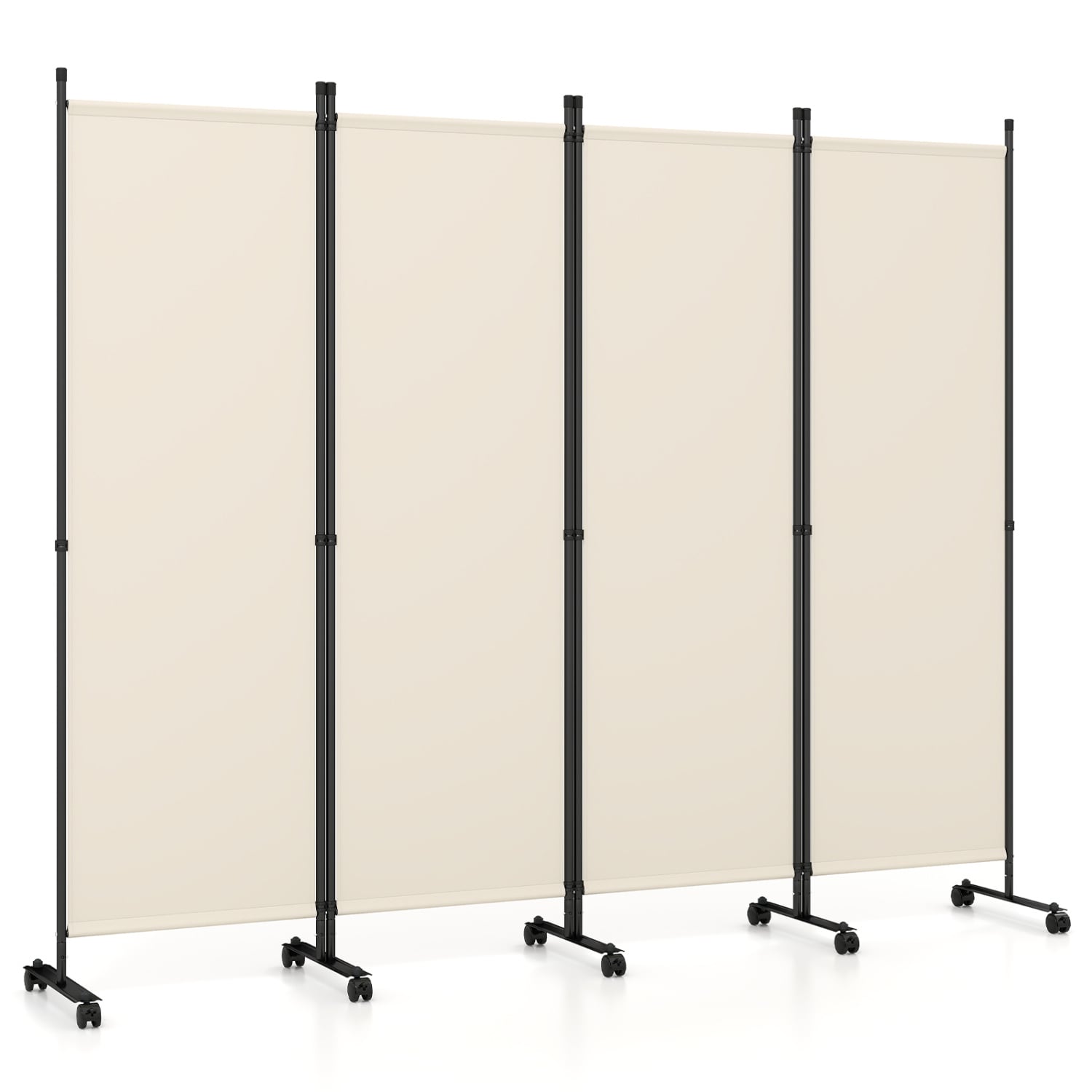 4-Panel Room Divider with Lockable Wheels for Living Room, Beige Room Dividers Beige at Gallery Canada