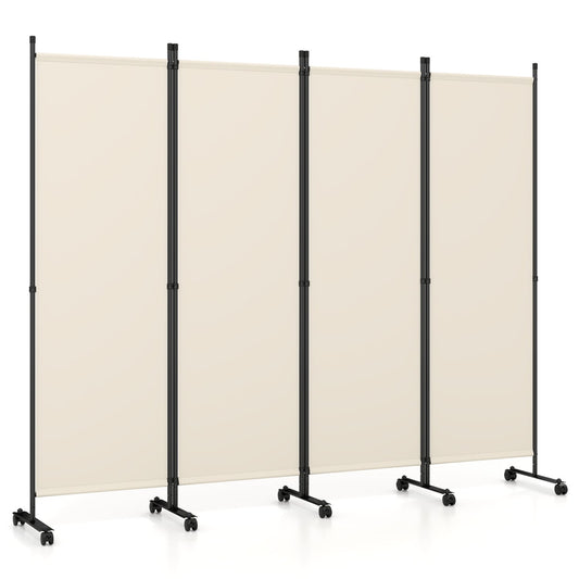 4-Panel Room Divider with Lockable Wheels for Living Room, Beige Room Dividers Beige at Gallery Canada
